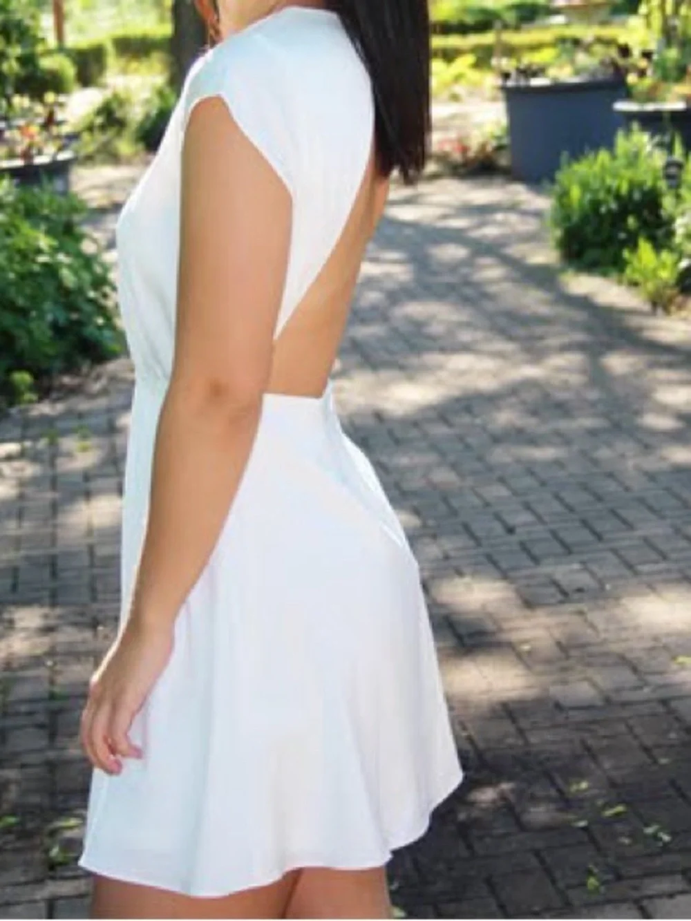 Women's White Cap-Sleeve Tie-Back Dress